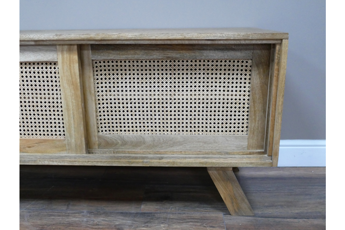 INDUSTRIAL STYLE RUSTIC WOODEN TV CABINET WITH RATTAN 180 CM WIDE