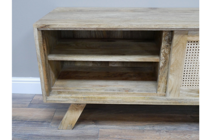 INDUSTRIAL STYLE RUSTIC WOODEN TV CABINET WITH RATTAN 180 CM WIDE