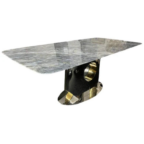 Dining Table 1.8 Marble Grey Top Gold & Chrome Modern Base