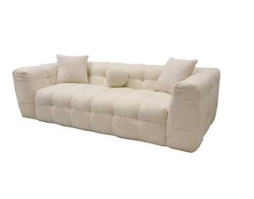 3 Seater Ivory Sofa, Bubble Boucle 3 Seater Sofa