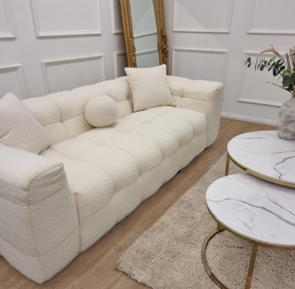 3 Seater Ivory Sofa, Bubble Boucle 3 Seater Sofa