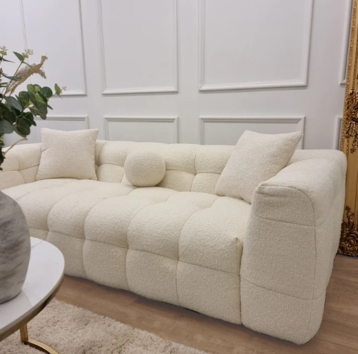 3 Seater Ivory Sofa, Bubble Boucle 3 Seater Sofa