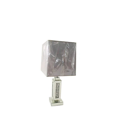 Mirrored and crushed diamond table lamp with shade option, glitz table lamp