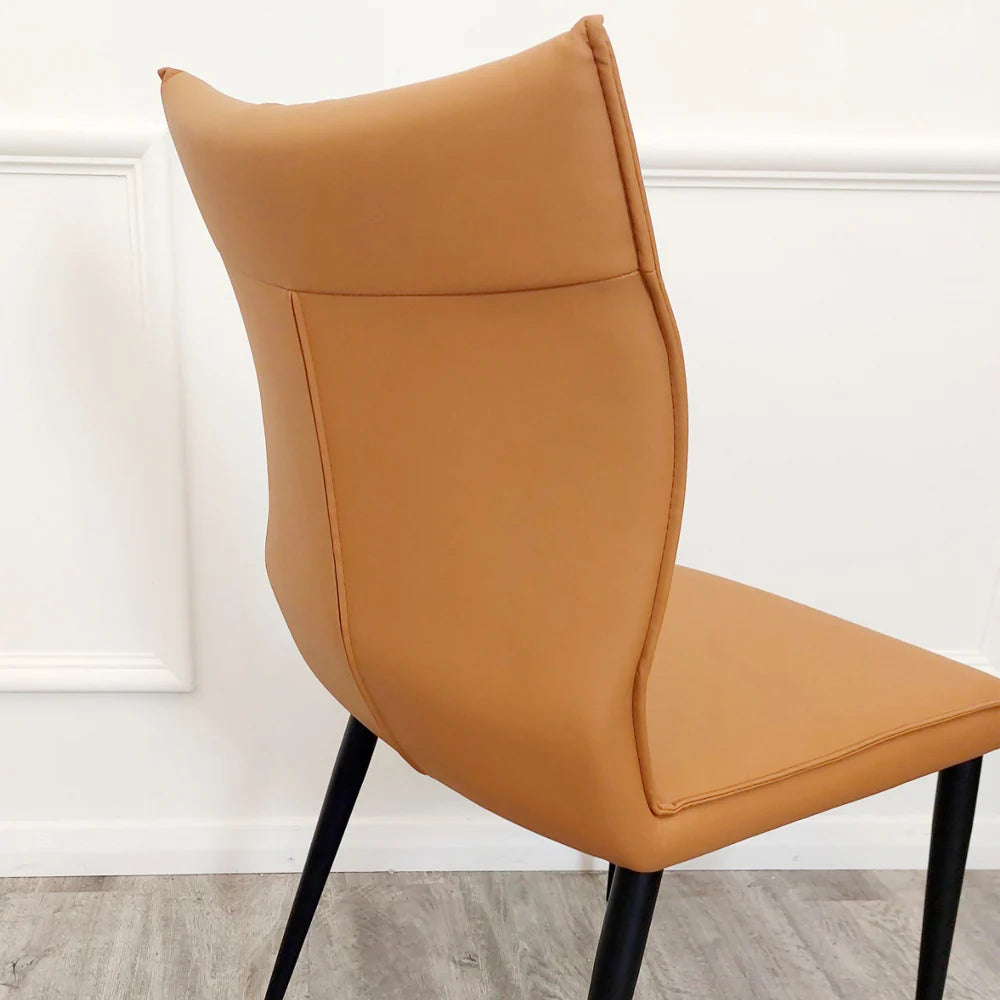 Tan Faux Leather Dining Chair with Ruched Effect and Black Pin Legs