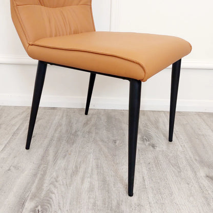 Tan Faux Leather Dining Chair with Ruched Effect and Black Pin Legs