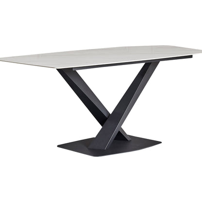 Sintered stone dining table with a cross leg coated iron base