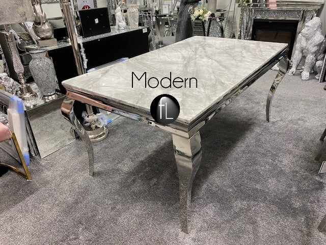 Louis marble dining table with marble top and chrome legs