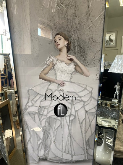 Lady In White Gown Picture on Mirror Frame with Glitter Detail 85x45 cm