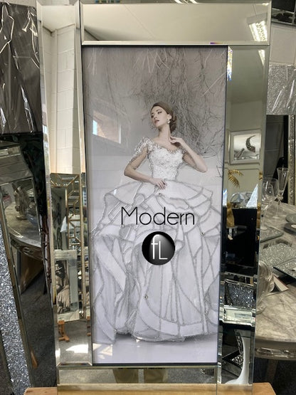 Lady In White Gown Picture on Mirror Frame with Glitter Detail 85x45 cm