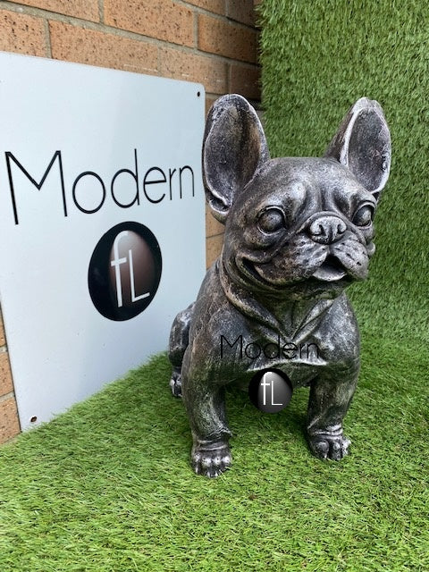 French bulldog outdoor/indoor ornament black silver antique style 42cm high