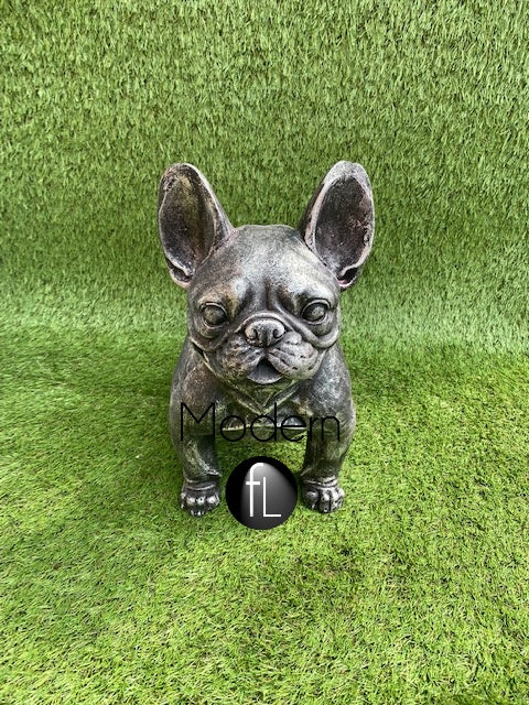 French bulldog outdoor/indoor ornament black silver antique style 42cm high