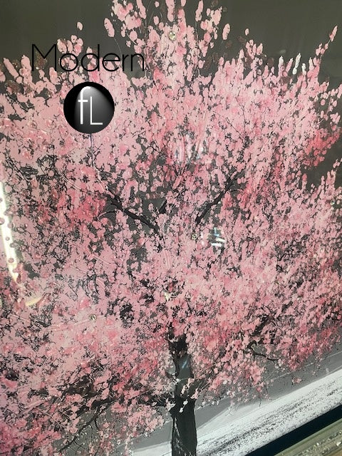 Baby Pink blossom tree 3D glitter art picture in crushed crystal frame