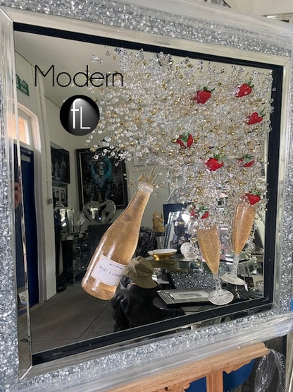 Champagne 3D mirror picture in crushed diamond frame