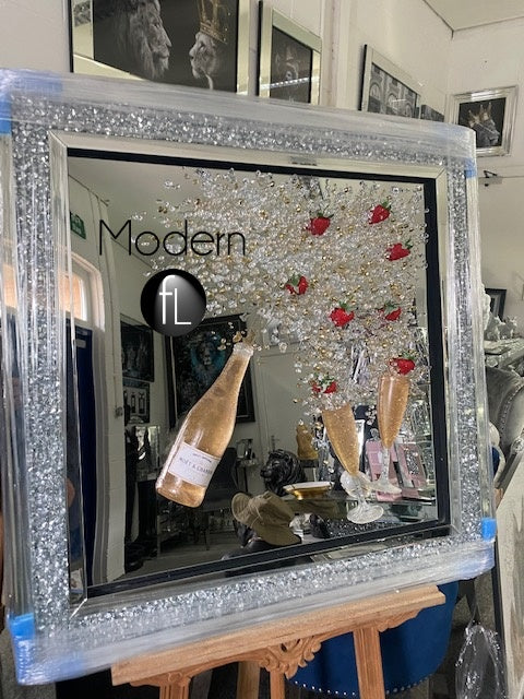 Champagne 3D mirror picture in crushed diamond frame