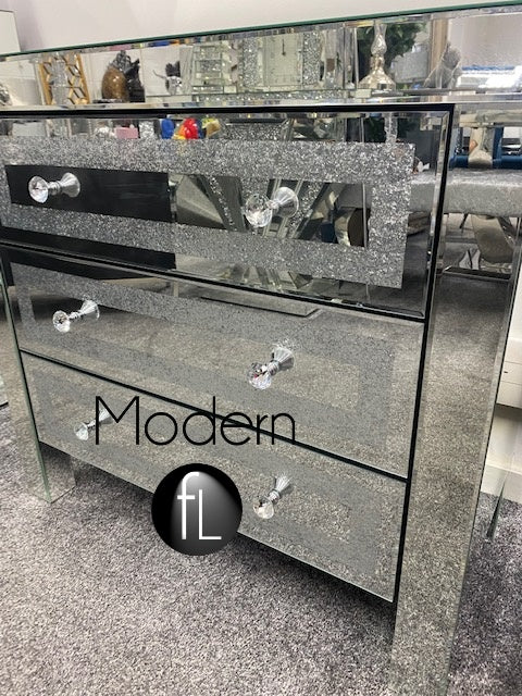 Crushed Crystal 3 Drawer Chest, sparkle drawers with crushed diamond