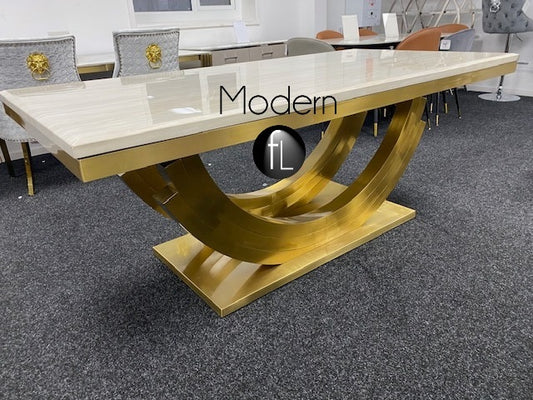 Marble Monaco 2.0m dining table, Gold metal frame & legs