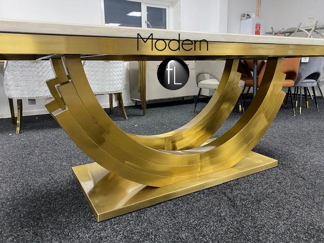 Marble Monaco 2.0m dining table, Gold metal frame & legs