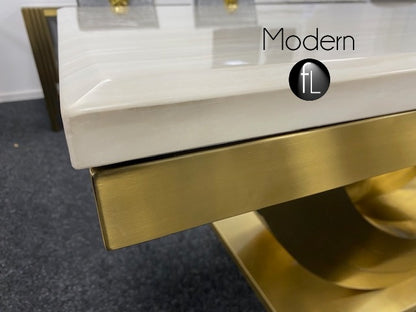 Marble Monaco 2.0m dining table, Gold metal frame & legs