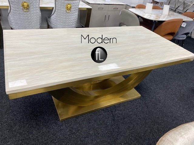 Marble Monaco 2.0m dining table, Gold metal frame & legs