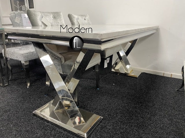 Dining table 1.8m wide with cross chrome leg, Winsor marble dining table