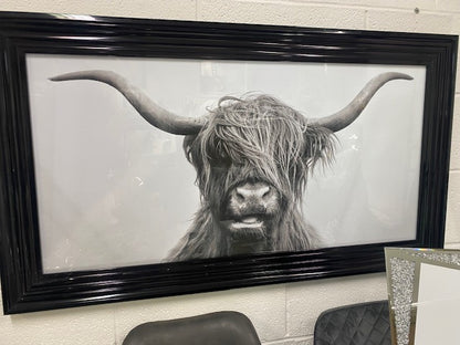 EX DISPLAY Highland cow picture in black stepped wood frame