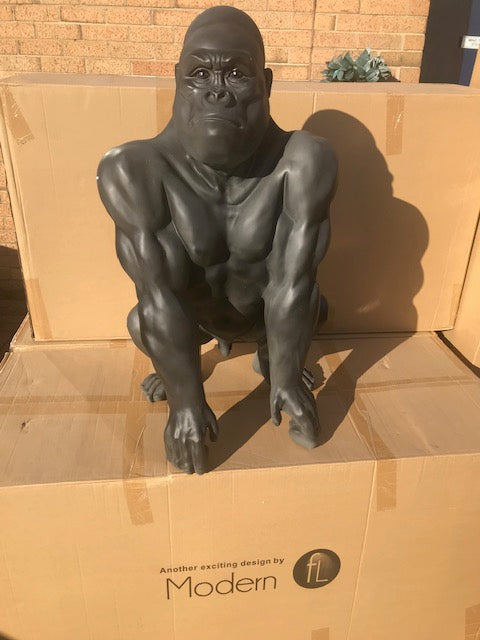 Large matte black Gorilla ornament, outdoors or indoors Gorilla Statue ornament