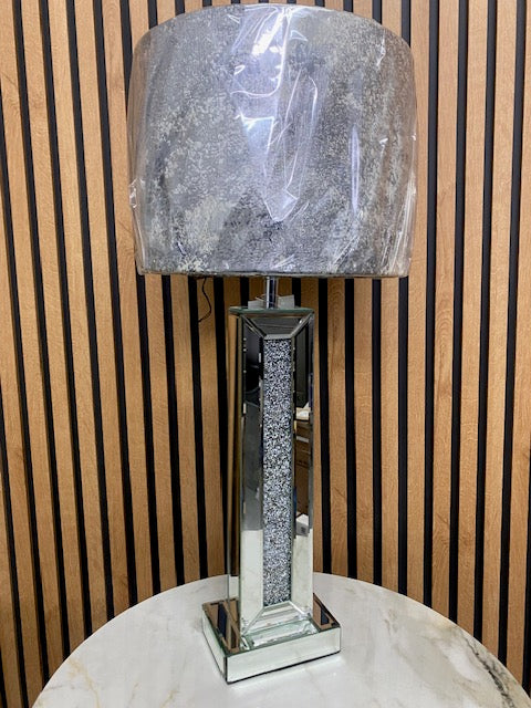 Crush crystal table lamp, tall crushed diamond lamp with round shade