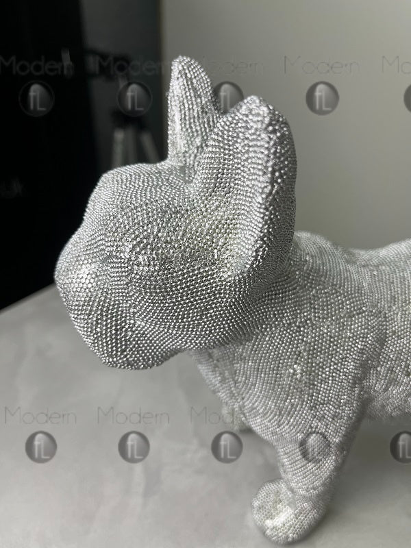 Silver Sparkle Diamante Glitter French Bulldog Ornament, Sparkly dog