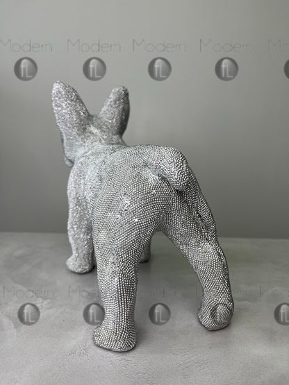 Silver Sparkle Diamante Glitter French Bulldog Ornament, Sparkly dog