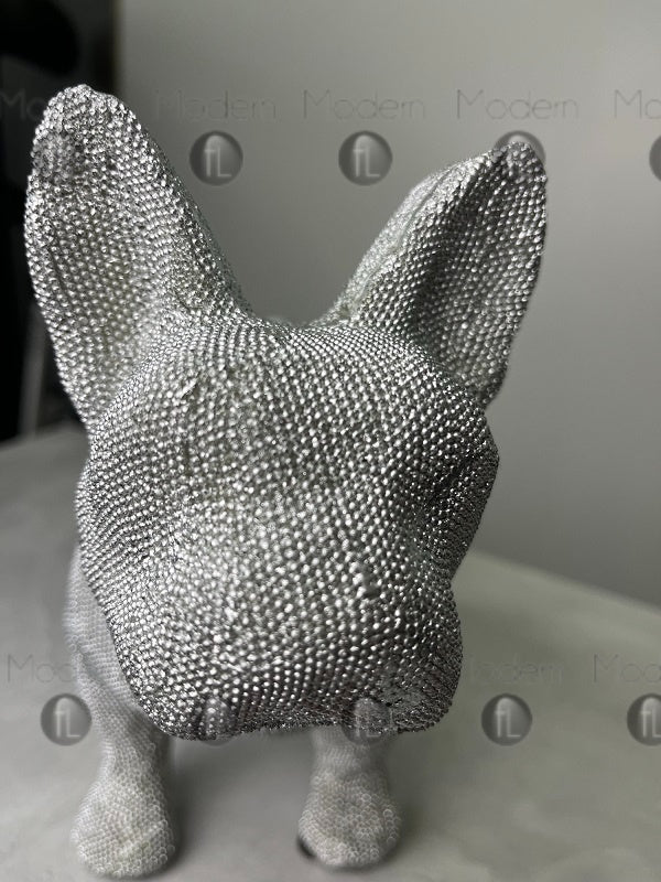 Silver Sparkle Diamante Glitter French Bulldog Ornament, Sparkly dog