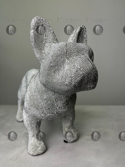 Silver Sparkle Diamante Glitter French Bulldog Ornament, Sparkly dog