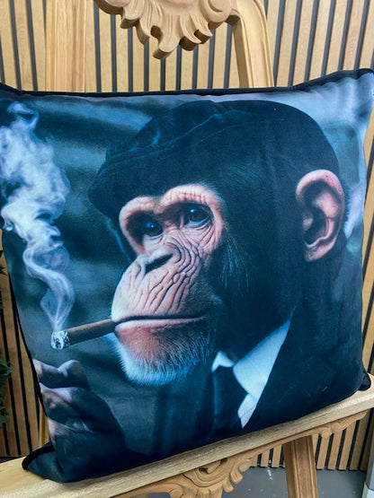 Monkey Cushion "peaky Blinders" style Cushion Luxury Velvet Duck Filled 46cm