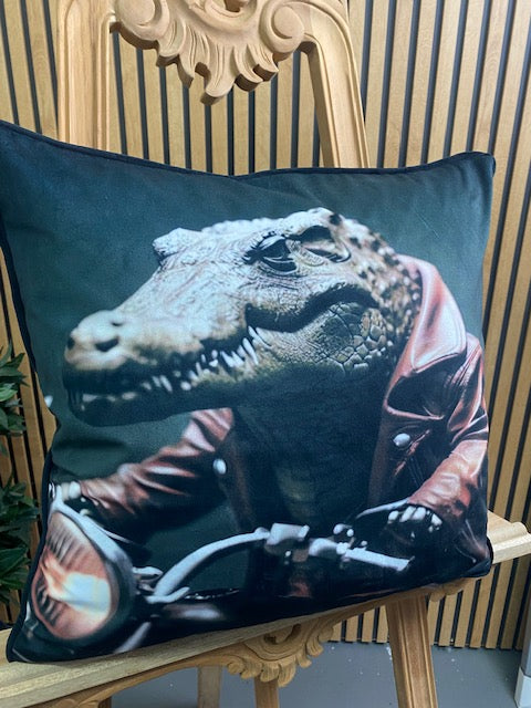 Crocodile Cushion Luxury Velvet Duck Filled Cushion 46cm