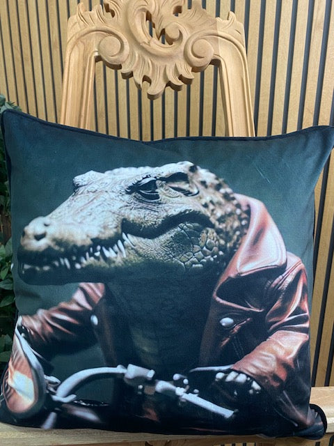 Crocodile Cushion Luxury Velvet Duck Filled Cushion 46cm