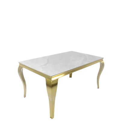 Grey Ceramic Louis 1.5m dining table Gold metal frame & legs