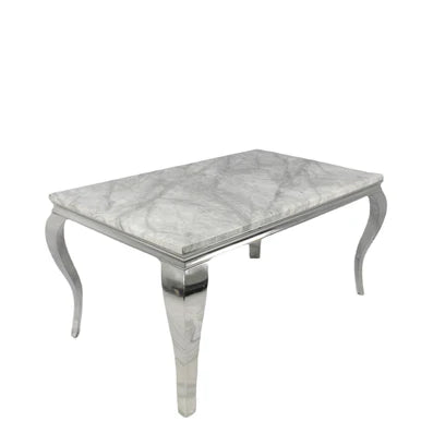 Louis marble dining table with marble top and chrome legs