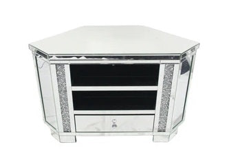 Mirror glass corner TV cabinet with crushed crystal sparkle, Tall corner TV unit