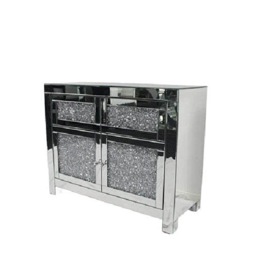 Crushed diamond contemporary 2 drawer sideboard 100cm wide, Mirror glitz sparkle