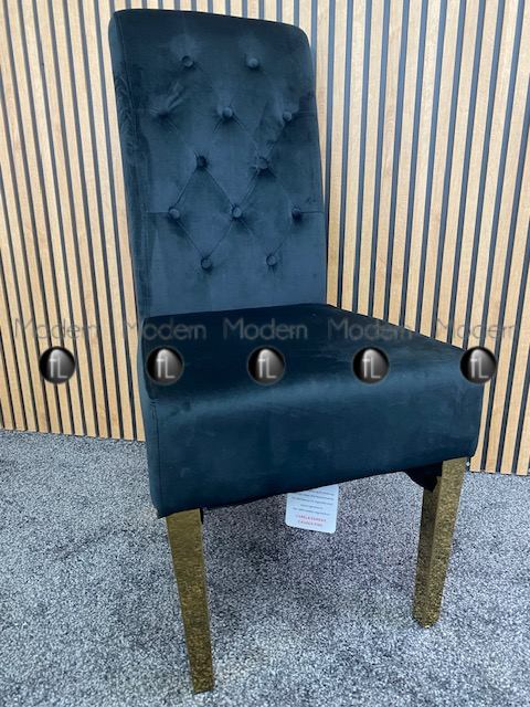 Pair Of Black Velvet Scroll Back Dining Chair Gold Leg