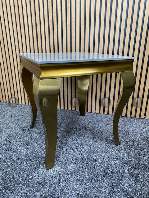 Gold Louis Side Table Grey Ceramic Marble Pattern Lamp Table Gold Leg