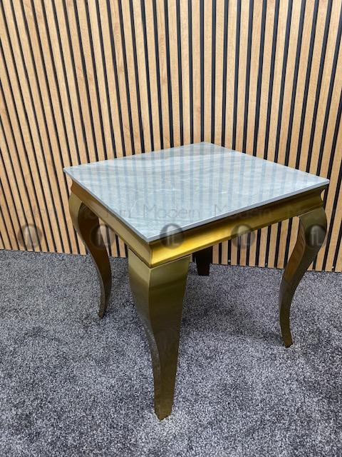 Gold Louis Side Table Grey Ceramic Marble Pattern Lamp Table Gold Leg