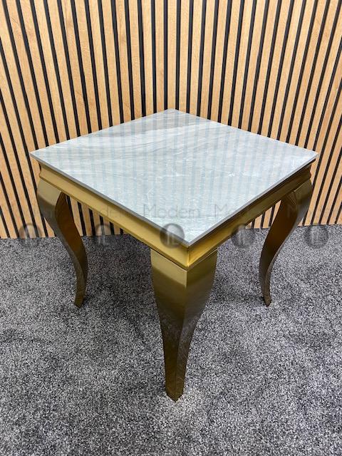 Gold Louis Side Table Grey Ceramic Marble Pattern Lamp Table Gold Leg