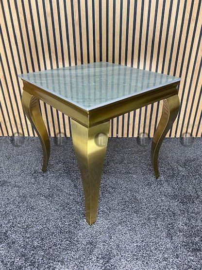 Gold Louis Side Table Grey Ceramic Marble Pattern Lamp Table Gold Leg