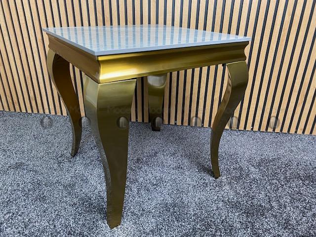 Gold Louis Side Table Grey Ceramic Marble Pattern Lamp Table Gold Leg