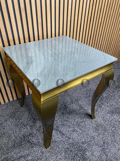 Gold Louis Side Table Grey Ceramic Marble Pattern Lamp Table Gold Leg