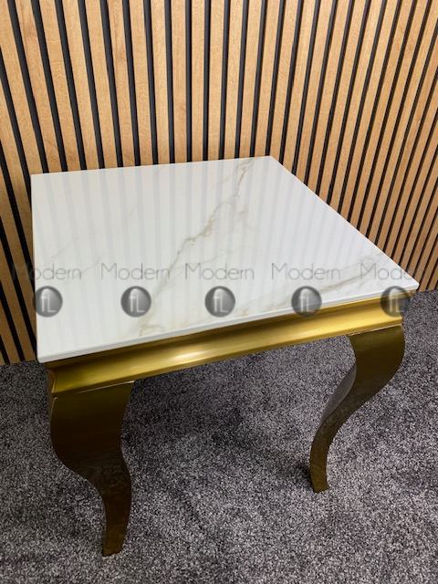 Gold Louis Side Table White Ceramic Marble Pattern Lamp Table Gold Leg