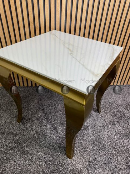 Gold Louis Side Table White Ceramic Marble Pattern Lamp Table Gold Leg