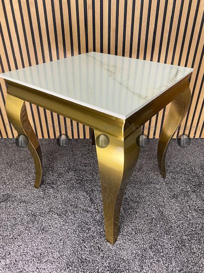 Gold Louis Side Table White Ceramic Marble Pattern Lamp Table Gold Leg