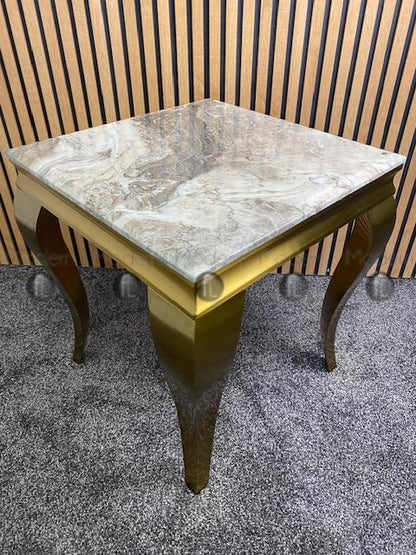 Gold Louis Side Table Natural Stone Marble Top Lamp Table Gold Leg