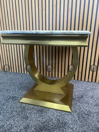 Arianna Side Table With Natural Stone Marble Top Gold Metal Frame & Legs